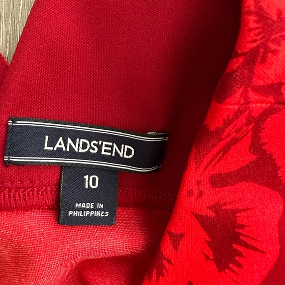 Lands' End Sz 10 Red Floral Fit & Flare Stretch Sleeveless Dress Pockets SideZip - Picture 6 of 6